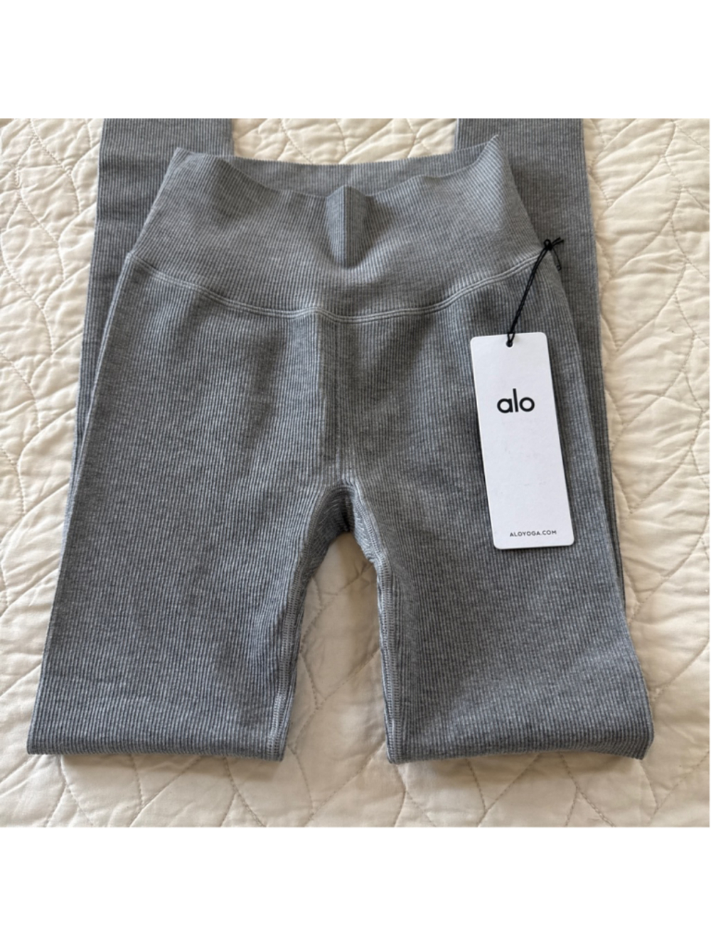 Alo Yoga Seamless High-Waist Rib Leggings S Light Gray - Picture 2 of 8